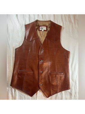 Vtg Silton Leather Vest Mens Size 40 Tall Brown Western Cowboy Rodeo